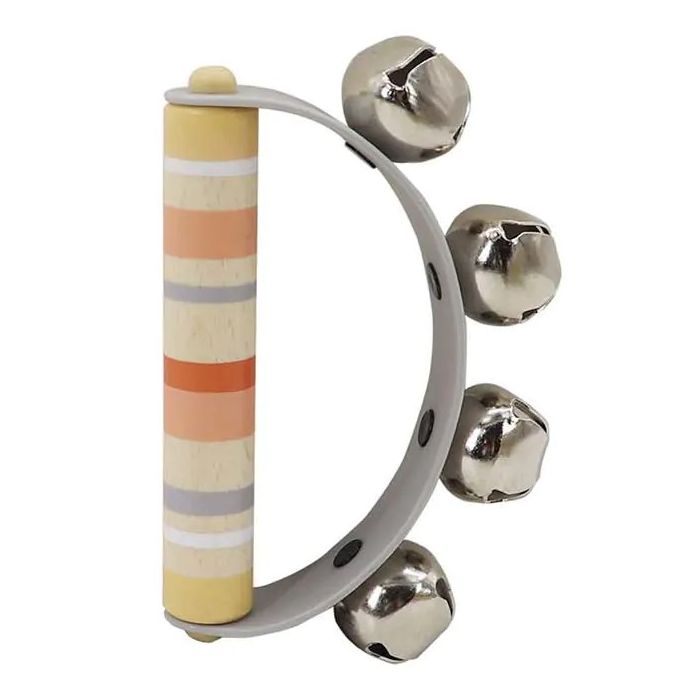 Houten rammelaar/bellenhandvat oudroze/beige