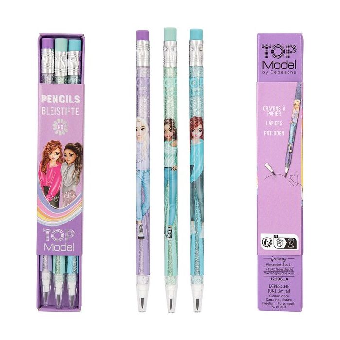 TOPModel 3 Glitter doorschuif potloden (blauw,paars,goen) TOPModel 3 Glitter doorschuif potloden (blauw,paars,goen)