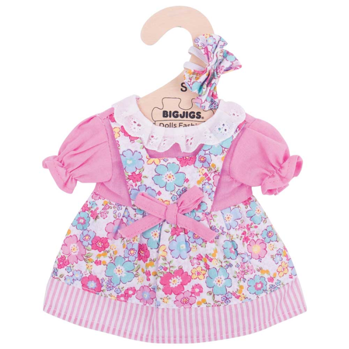  Bigjigs roze bloemen jurk (S) Pink Floral Dress - Small bloemenjurk poppenkleren poppenkleding kleertjes pop