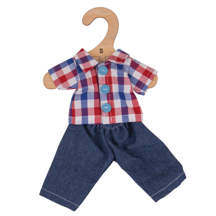 Bigjigs geblokte blouse met jeans spijkerbroek (S) Checked Shirt and Jeans poppenkleding poppenkleren Bigjigs geblokte blouse met jeans spijkerbroek (S) Checked Shirt and Jeans poppenkleding poppenkleren