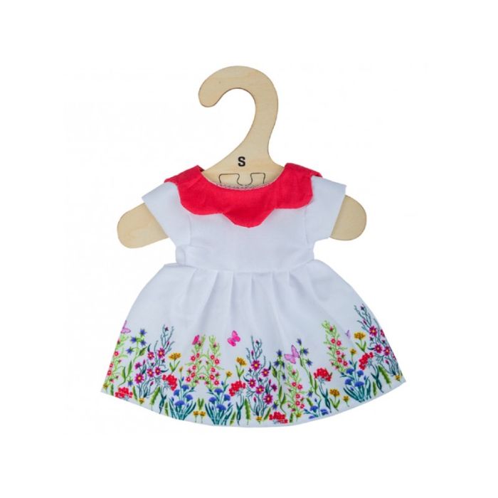 Bigjigs jurk met bloemen en rode kraag (S) small poppenkleren poppenkleding Bigjigs jurk met bloemen en rode kraag (S) small poppenkleren poppenkleding
