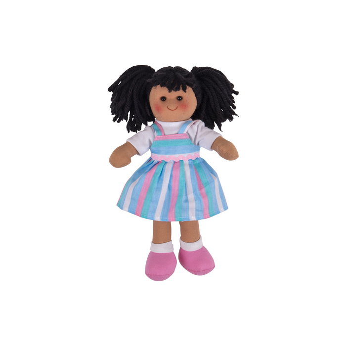€12.99 Bigjigs stoffen pop Kira 28 cm lappen popje getint donker meisje €12.99 Bigjigs stoffen pop Kira 28 cm lappen popje getint donker meisje