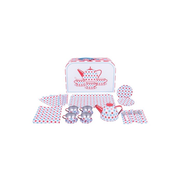Bigjigs bikken servies in koffer met stippen serviesje theeservies Spotted Tea Set in a Case Bigjigs bikken servies in koffer met stippen serviesje theeservies Spotted Tea Set in a Case