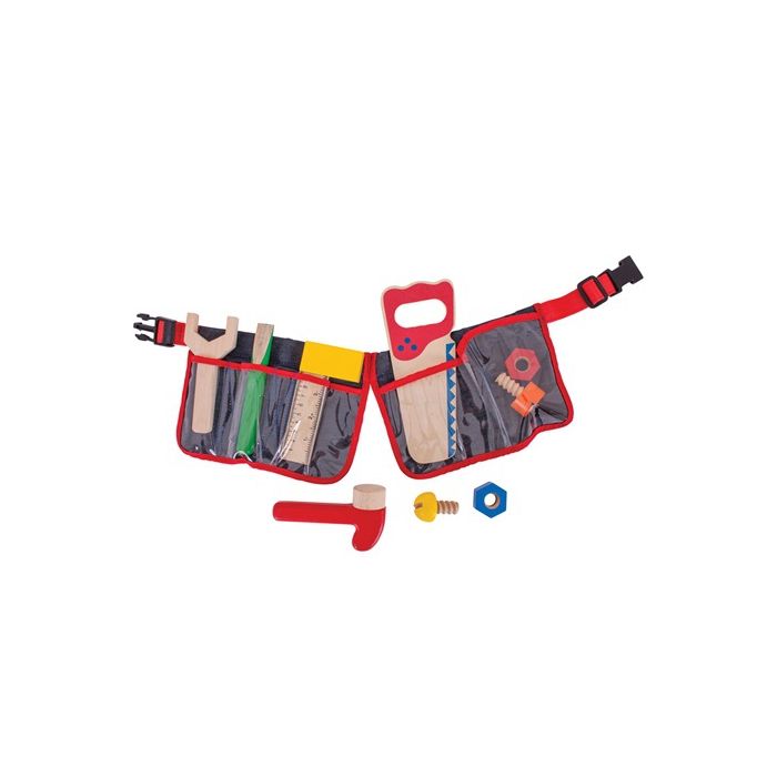 Bigjigs houten gereedschapsriem hout gereedschap Red Carpenters Belt Bigjigs houten gereedschapsriem hout gereedschap Red Carpenters Belt