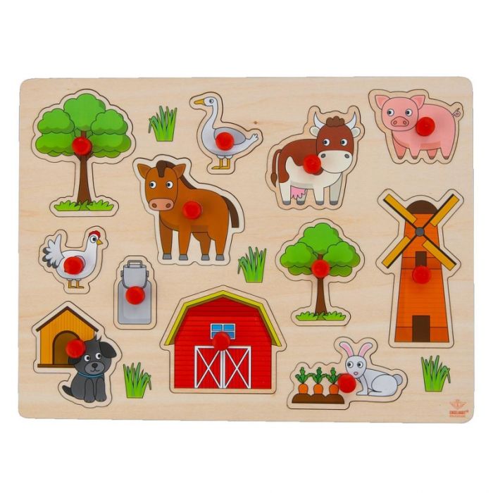 €5,99 Angeltoys houten puzzel boerderij 12 stukjes knoppuzzel