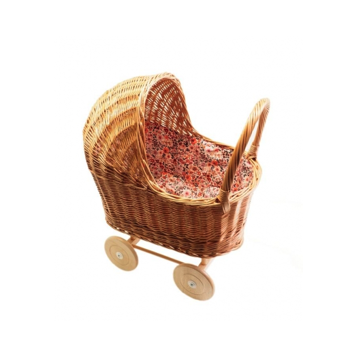 Hollie rieten poppenwagen retro flowers met kap Hollie rieten poppenwagen retro flowers met kap