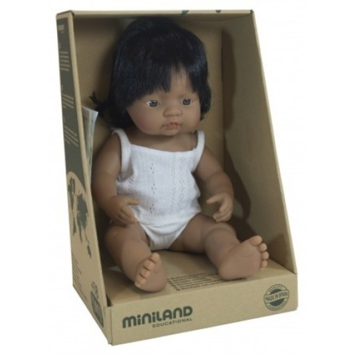 Miniland pop Latijns / Amerikaans donkere meisje badpop 38 cm