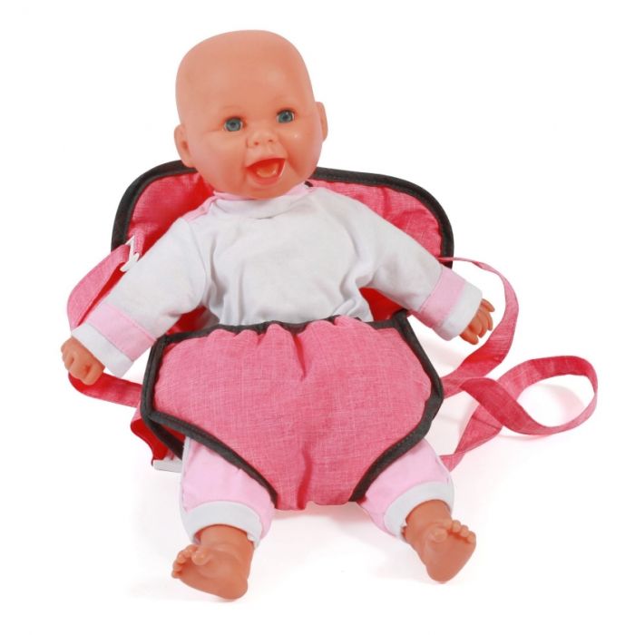 €11.99 Bayer Chic draagzak donkerroze/grijs voor pop poppendraagzak