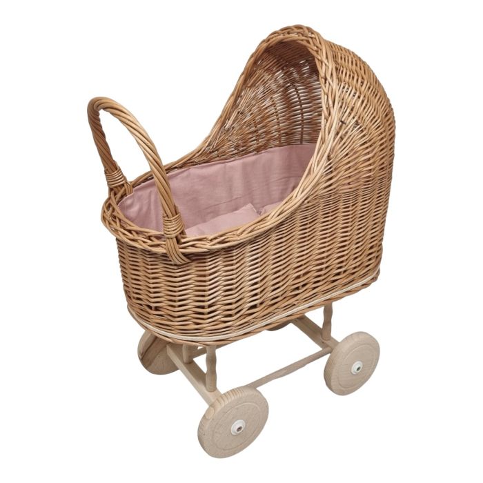 Rieten poppenwagen Oudroze