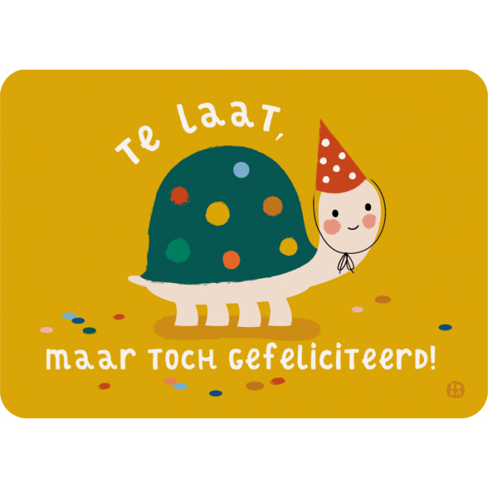 Bora ansichtkaart Schildpad Te Laat verjaardagskaart postkaart kaart wenskaart