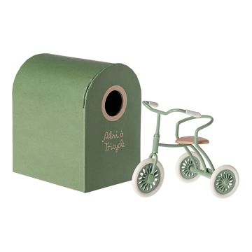 Maileg poppen driewieler Groen 9cm (Abri à tricycle, Mouse - Green)