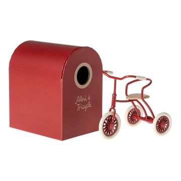 Maileg poppen driewieler Rood 9cm (Abri à tricycle, Mouse - Red)