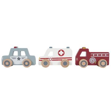 €12.95 Little Dutch houten ambulance, politie en brandweerauto hulpverlenersauto's