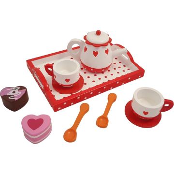 Houten servies hartjes/stippen