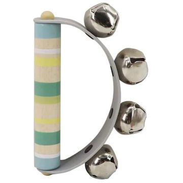 Houten baby rammelaar/bellenhandvat groen/blauw