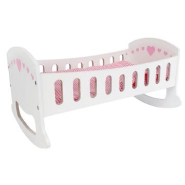 €24,99 Houten poppenbed / schommelbed wit met hartjes 47cm