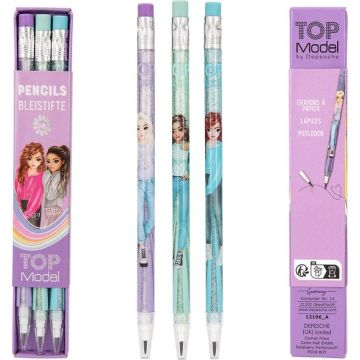 TOPModel 3 Glitter doorschuif potloden (blauw,paars,goen)