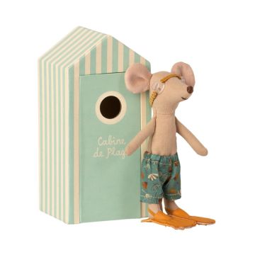 Maileg Muis Grote Broer strandhuisje 17.5cm (Beach mice Big Brother in Cabin de Plage)
