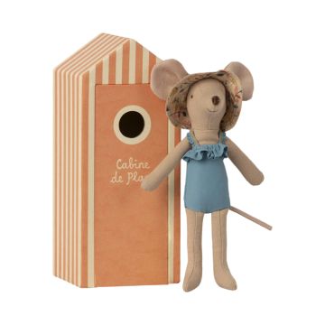 Maileg Muis Moeder strandhuisje 17.5cm (Beach mice Mum in Cabin de Plage)