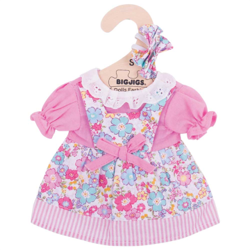  Bigjigs roze bloemen jurk (S) Pink Floral Dress - Small bloemenjurk poppenkleren poppenkleding kleertjes pop