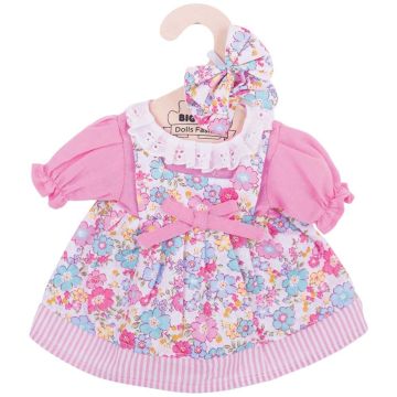  Bigjigs poppenkleding jurk met haarstrikjes (M) 34cm poppenkleren 