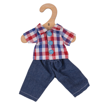  Bigjigs geblokte blouse met jeans spijkerbroek (S) Checked Shirt and Jeans poppenkleding poppenkleren