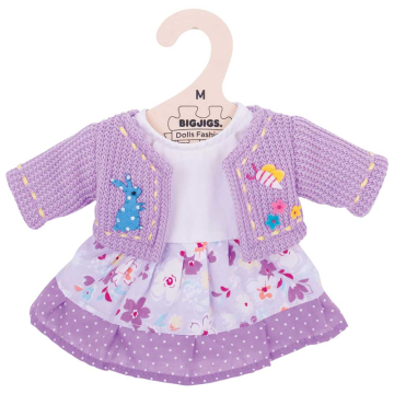 Bigjigs paarse jurk met vestje (M) Lilac Dress and Cardigan Medium poppenkleren poppenkleding kleertjes pop