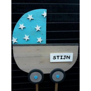 Geboortebord Steigerhouten Kinderwagen Blauw