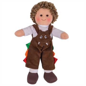 €12.99 Bigjigs stoffen pop Jack 28 cm lappen popje stof jongen draak