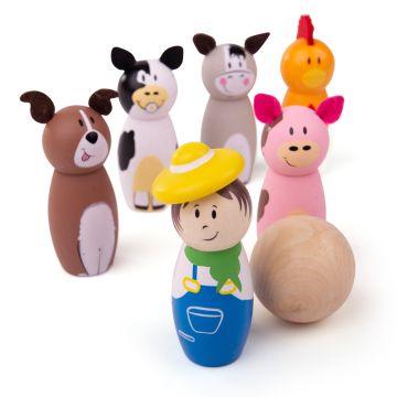 €12,99 Bigjigs houten bowlingset boerderij hout kegel kegelspel