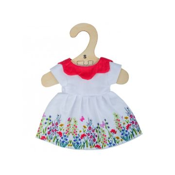  Bigjigs jurk met bloemen en rode kraag (S) small poppenkleren poppenkleding