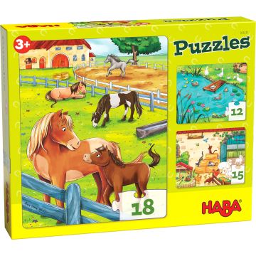 Haba puzzel 3-in-1 Boerderij dieren 12,15,18 stukjes