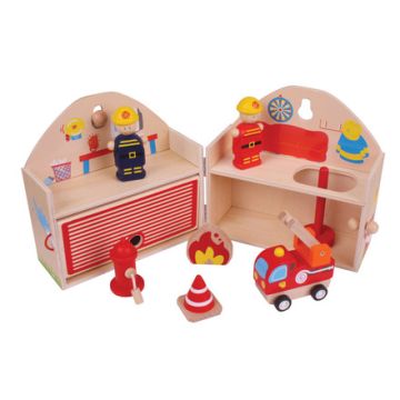Bigjigs houten Brandweer speelhuisje hout poppenhuis