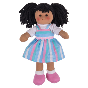 €12.99 Bigjigs stoffen pop Kira 28 cm lappen popje getint donker meisje 