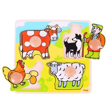  Bigjigs houten eerste puzzel boerderij hout My First Peg Puzzle Farm