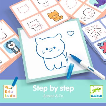 Djeco Herbruikbare Tekenset Step by step Babydieren