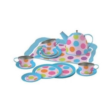 €19.99 Simply tinnen servies met stippen in koffer tin blikken blik
