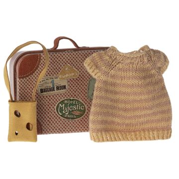 Maileg kleding in koffer Grote Zus 13cm(Knitted dress and bag in suitcase, Big sister mouse)