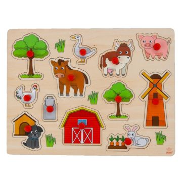 €5,99 Angeltoys houten puzzel boerderij 12 stukjes knoppuzzel