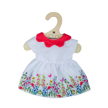  Bigjigs jurk met bloemen en rode kraag (M) medium poppenkleding poppenkleren 