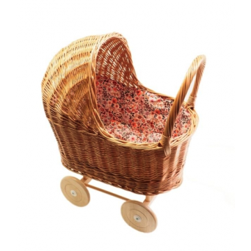 Hollie rieten poppenwagen retro flowers met kap