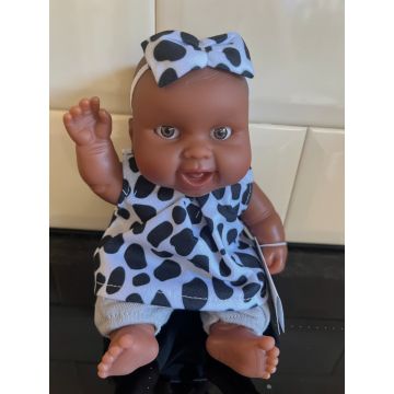 Paola Reina puppegie donker meisje zwart/wit jurk 21cm