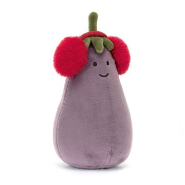 Jellycat knuffel Aubergine met oorwarmers 16cm(Jellycat Toastie Vivacious Red Aubergine)