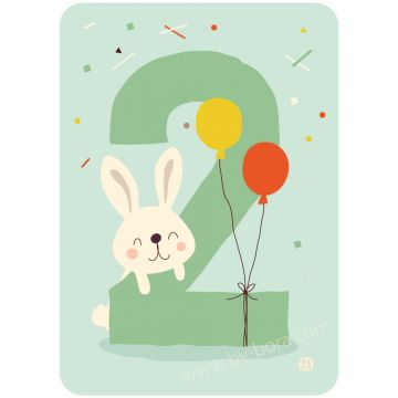 €2.49 Bora kaart met envelop 2 jaar Bunny / Konijn verjaardagskaart wenskaart ansichtkaart postkaart