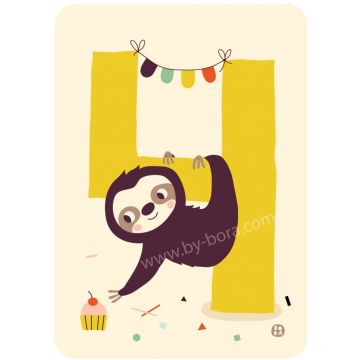 €2.49 Bora kaart met envelop 4 jaar Sloth / Luiaard verjaardagskaart wenskaart ansichtkaart postkaart