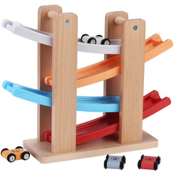 €19.99 Houten auto racebaan inclusief 4 auto's