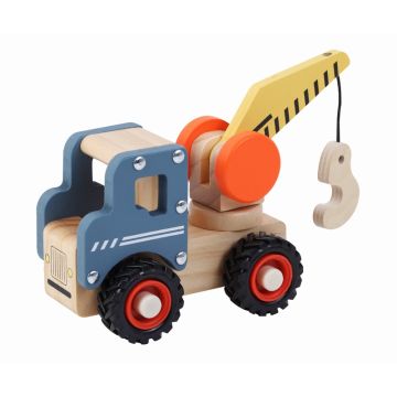 Houten takelwagen met rubberen wielen