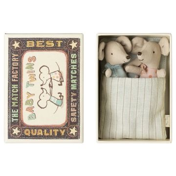 Maileg tweeling baby muisjes in doosje 8cm, Twins Baby mice in matchbox