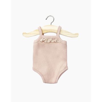 Minikane romper roze geribbeld met kant voor 34cm pop