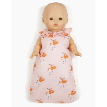Minikane roze slaapzak met hertenprint. Unieke slaapzak met mouwtje gemaakt van een exclusieve Minikane®-stof. Speciaal voor de Gordi pop 34cm van Paola Reina / Minikane. (Excl pop!)